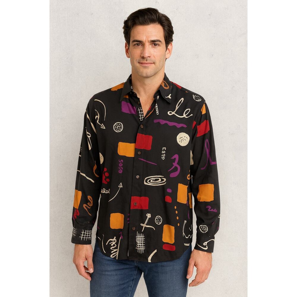 Vintage Mondi di Marco Abstract Print Button Shirt Mens Large 90s Retro